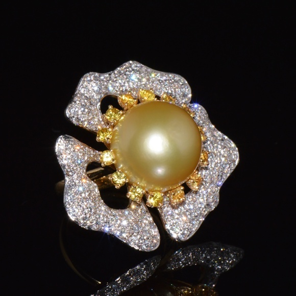 CERTIFIED NATURAL 26CTS VS F DIAMOND 15MM SOUTH SEA PEARL SAPPHIRE 18K GOLD RING - Picture 9 of 14